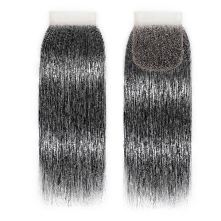 New In Deep Salt and Pepper Straight Closure Natural Grey 5x5 HD Transparent Lace Closure 100% Unprocessed Virgin Human Hair
