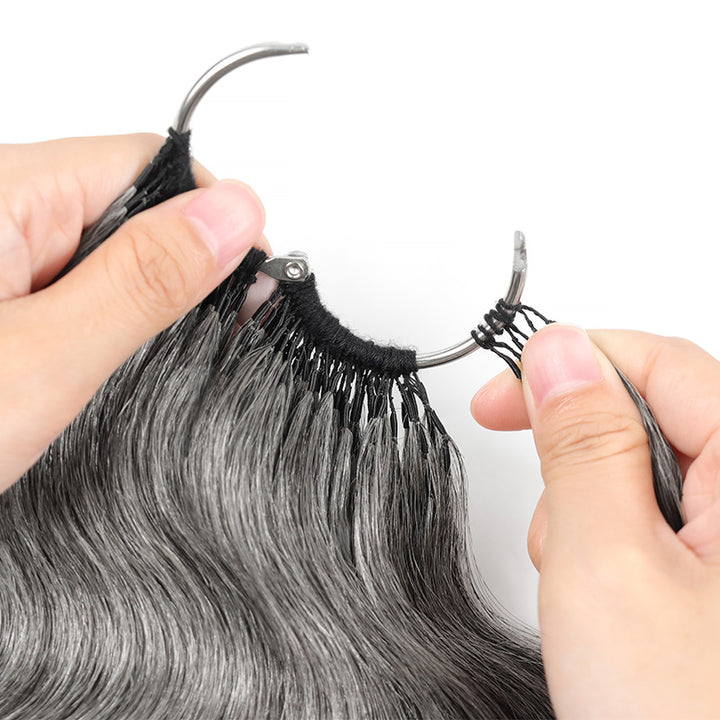 Deep Salt & Pepper Body Wave Crochet Hair Miracle Konts Feather 100% Human Hair Extension for Boho Braids-RHISO