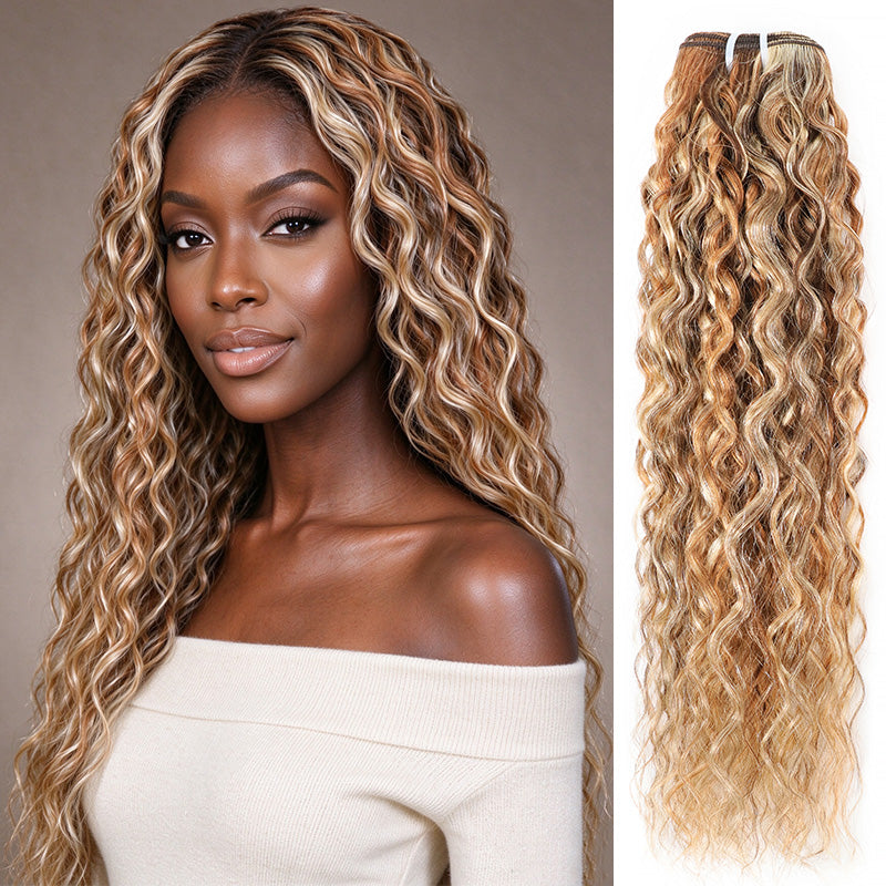 3Bundles P4/27/613 Mix Brown Highlight Super Wave Human Hair Extention 100% Brazilian Virgin Remy Hair Weft-RhisoHair