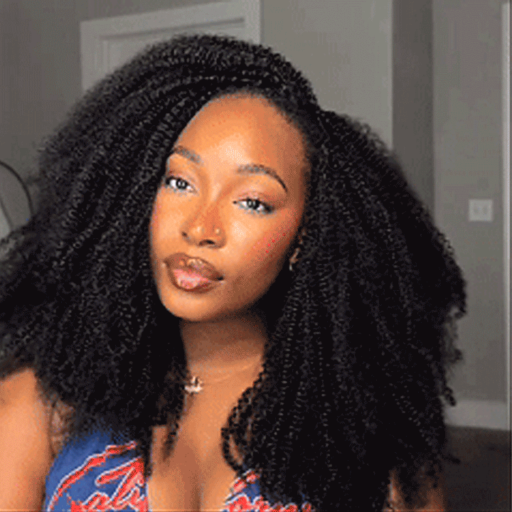 RhisoHair Natural Black Afro Kinky Curly Feather Crochet Braid Human Hair Extensions for Boho Styles