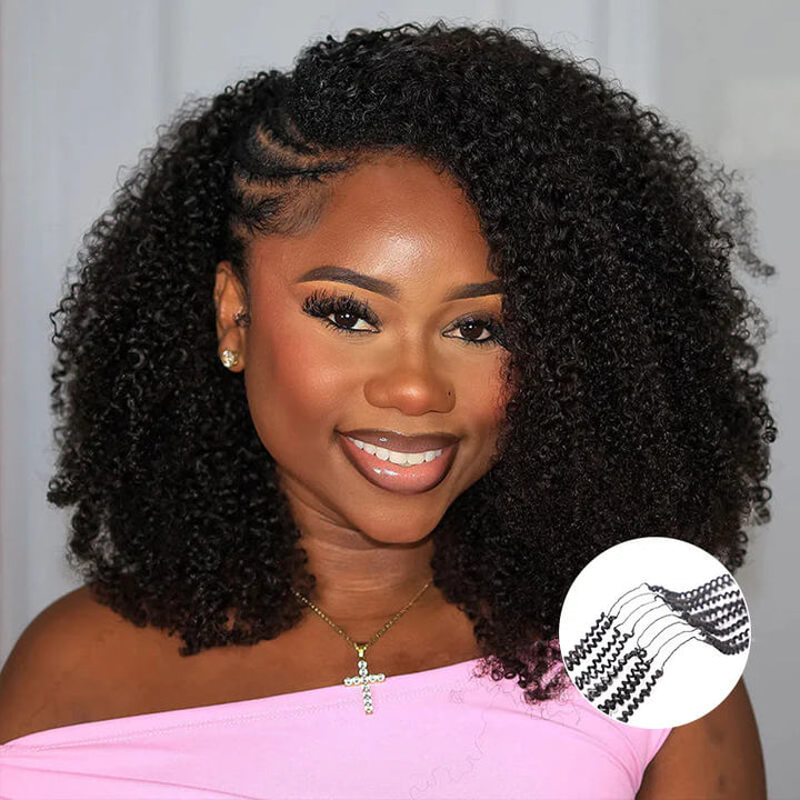 RhisoHair Natural Black Afro Kinky Curly Feather Crochet Braid Human Hair Extensions for Boho Styles