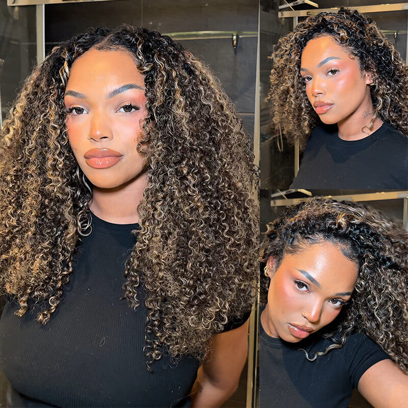 RhisoHair Ash Blonde Piano Highlight Pixie Curly/Jerry Curly/Burmese Curly Crochet Human Hair for Braiding No Weft Boho Braids Extensions