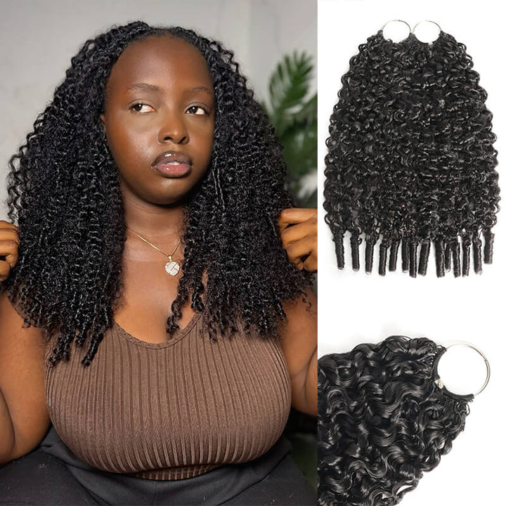 RhisoHair Burmese Curly Crochet Hair Natural Black Machine Made Feather Human Hair Extension