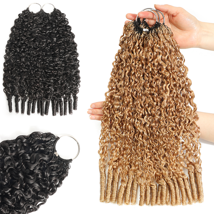 RhisoHair 3Packs #27 Honey Blonde With 2Packs Natural Black Burmese Curly Highlight Miracle Knots Boho Braids Crochet Hair Machine Made Feather Human Hair Extension