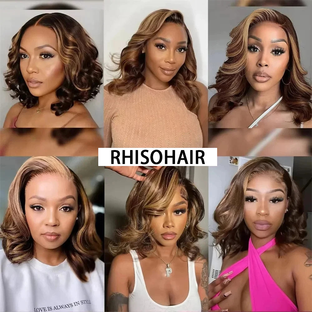 Blonde-Highlight-Brown-Short-Wave-For-Women-Pre-Plucked-Egg-Roll-Bob-Curly-P4-27-Highlight-5x5-HD-Transparent-Lace-Frontal-Wigs-Human-Hair-Rhisohair