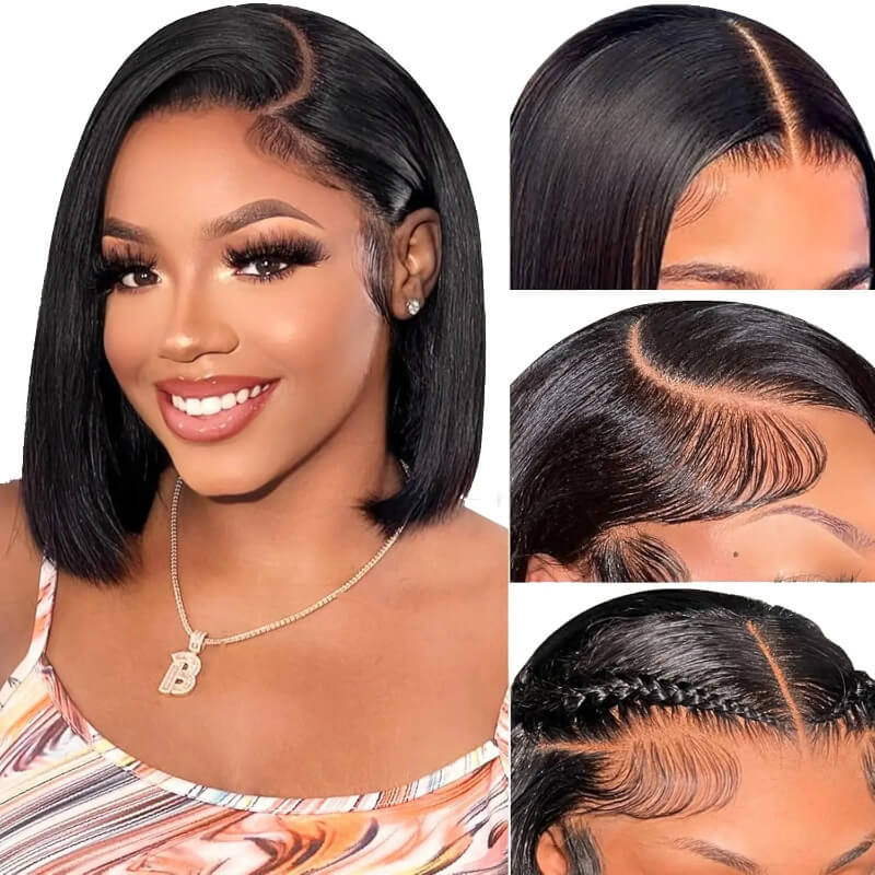 24H Fast Shipping|12 Inch Short Straight Bob Wig 13x4 HD Transparent Lace Frontal Wig Brazilian Virgin Human Hair For Black Women