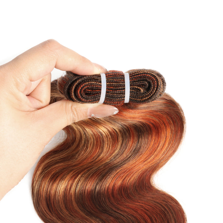 RhisoHair 3Body Wave Bundles P4/27/350 Mix Brown Highlight Human Hair 100% Unprocessed Brazilian Virgin Human Hair Double Weft Extensions