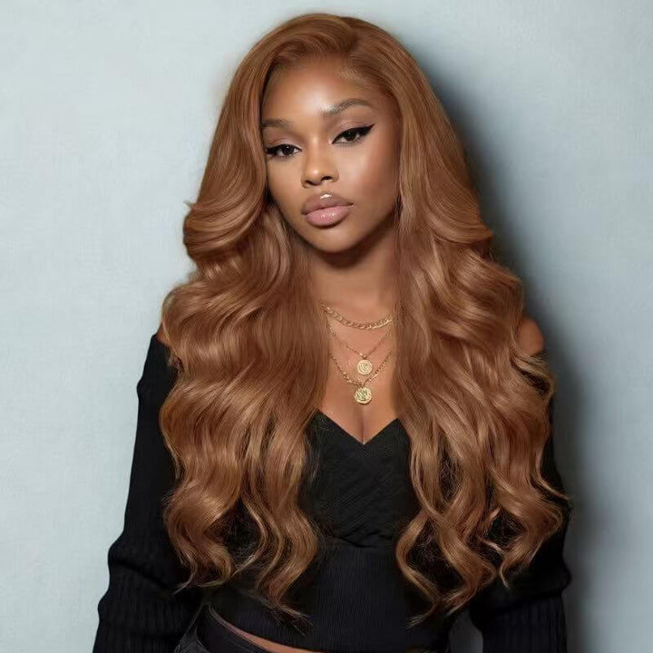 RhisoHair #30 Light Brown Body Wave Human Hair Bundles Auburn Brown Double Weft Weave 100% Unprocessed Brazilian Virgin Human Hair Extensions