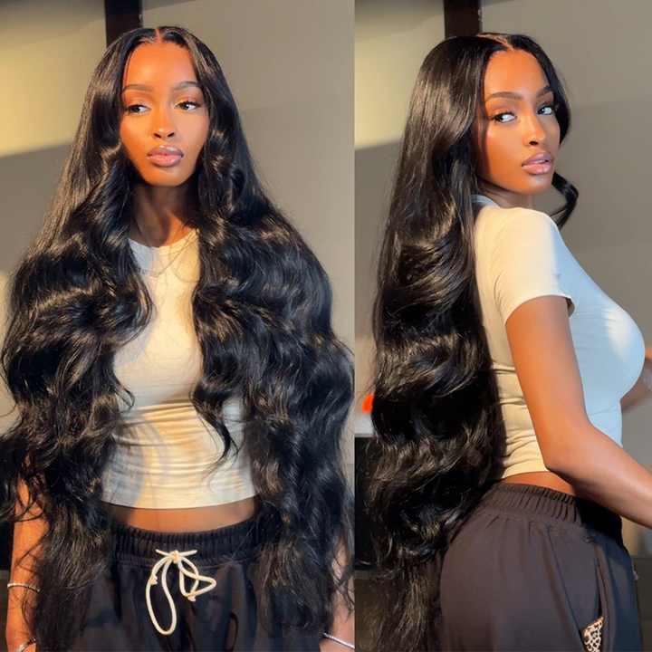 Natural Black Body Wave Human Hair Wig 6x6/13x6 Transparent Lace Frontal Wig 300% Density