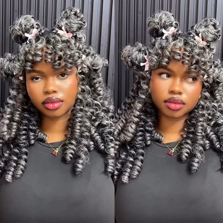 RHISO New In Salt & Pepper Boho Spiral Curl Crochet Hair Miracle Konts Feather Human Hair Extension for Black Woman
