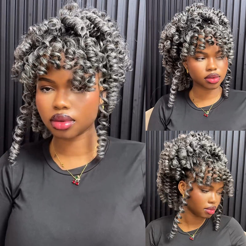 RHISO New In Salt & Pepper Boho Spiral Curl Crochet Hair Miracle Konts Feather Human Hair Extension for Black Woman