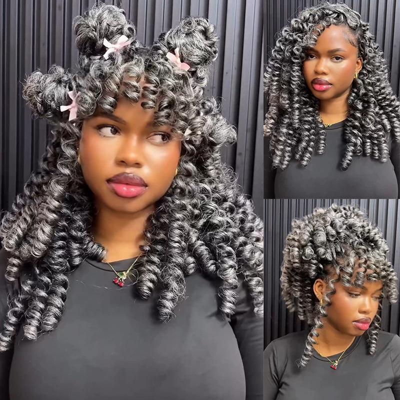 RHISO New In Salt & Pepper Boho Spiral Curl Crochet Hair Miracle Konts Feather Human Hair Extension for Black Woman