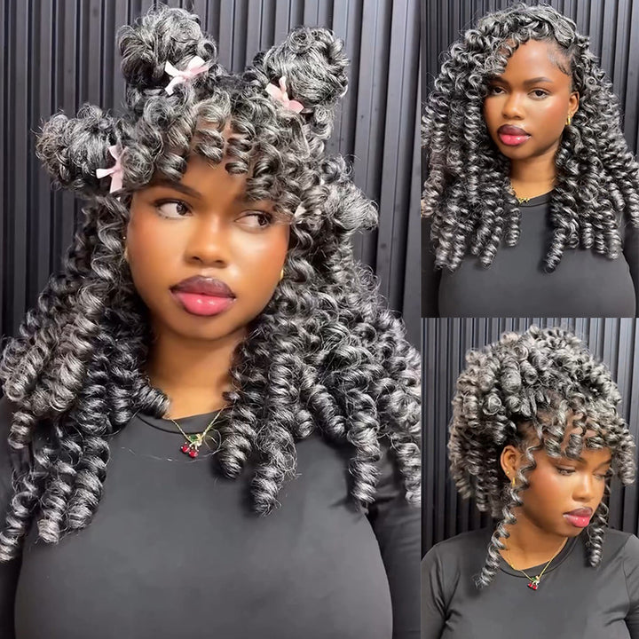RHISO New In Salt & Pepper Boho Spiral Curl Crochet Hair Miracle Konts Feather Human Hair Extension for Black Woman