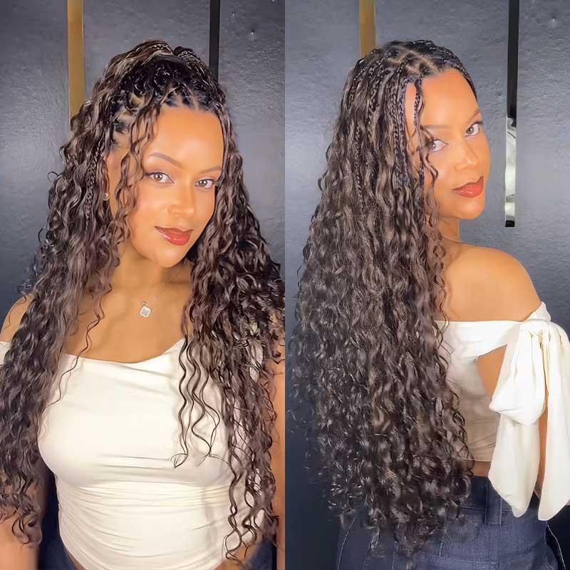 RhisoHair #4 Chocolate Brown Water Wave Feather Crochet Hair 100% Human Hair Machine Made Extensions