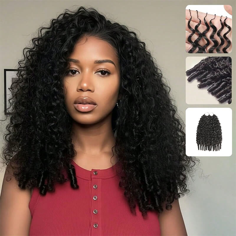 24H Fast Shipping|Burmese Curly Crochet Feather Human Hair Extensions