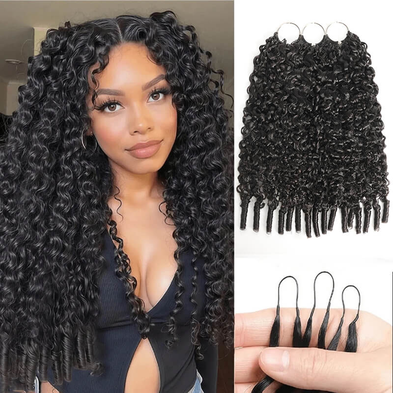 24H Fast Shipping|Burmese Curly Crochet Feather Human Hair Extensions