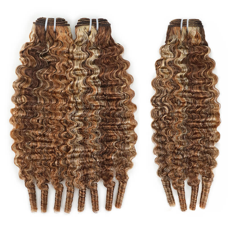RhisoHair Burmese Curly 3Bundles P4/27/613 Mix Brown Highlight Human Hair 100% Brazilian Virgin Remy Hair Weft