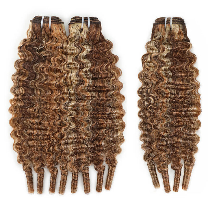 RhisoHair Burmese Curly 3Bundles P4/27/613 Mix Brown Highlight Human Hair 100% Brazilian Virgin Remy Hair Weft