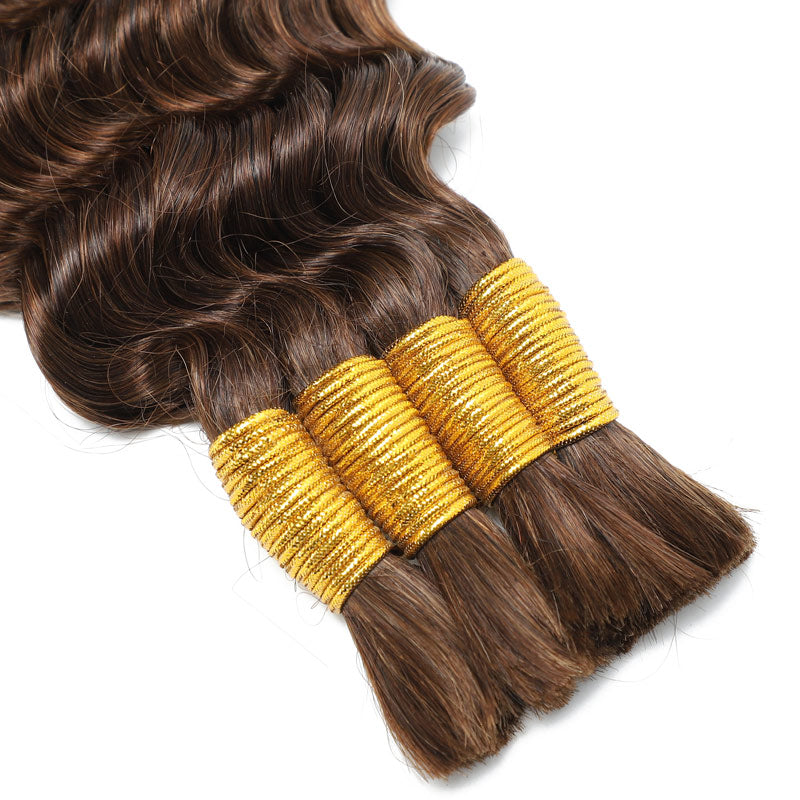 Human Braiding Hair for Boho Braids Human #4 Deep Wave Boho Bulk Human Hair for Braiding-RhisoHair