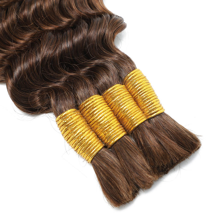 Human Braiding Hair for Boho Braids Human #4 Deep Wave Boho Bulk Human Hair for Braiding-RhisoHair