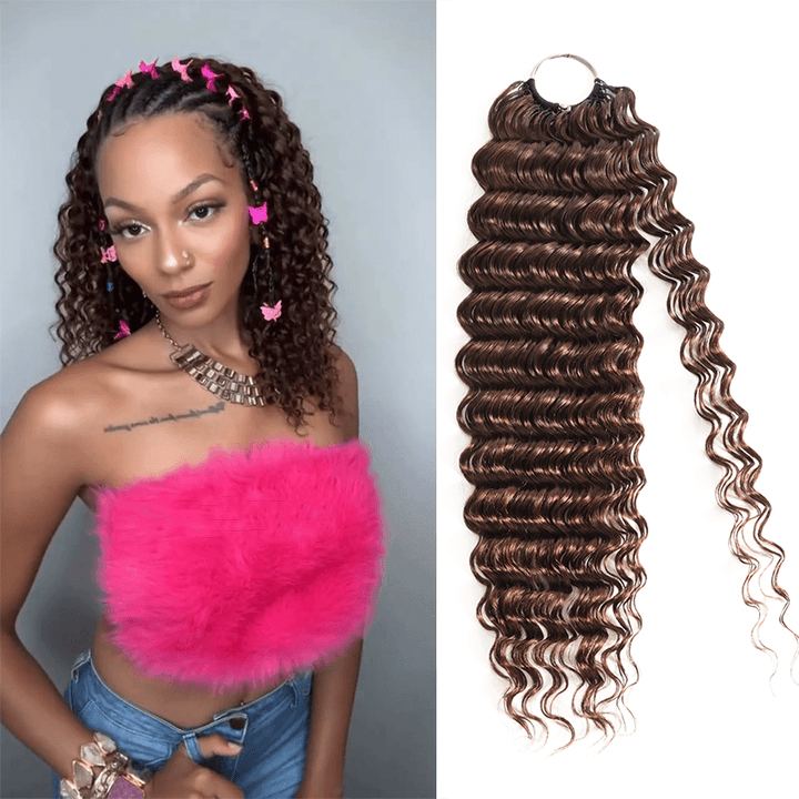 Flash Sale No Code: 5Packs #4 Chocolate Brown Deep Wave Crochet Hair Machine Made Feather Human Hair Extension-Rhiso Hair