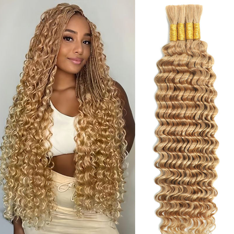 Honey Hlonde #27 Color Bulk Human Hair For Braiding Curly Hair Bundles No Weft Deep Curly Wave Braiding Hair for Boho Braids