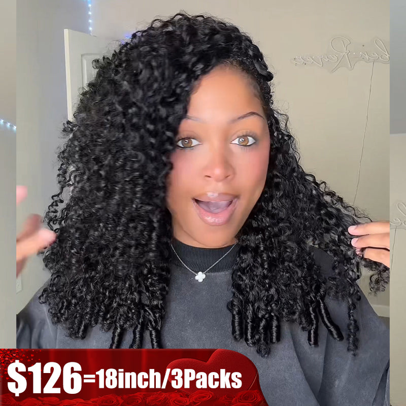 Flash Sale No Code: 3Packs Burmese Curly Crochet Hair Natural Black Machine Made Feather Human Hair Extension-Rhiso Hair