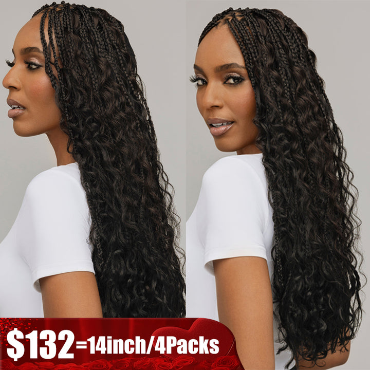 Flash Sale No Code : 4Packs Water Wave Crochet Hair Natural Black Machine Made Feather Human Hair Extension-Rhiso Hair