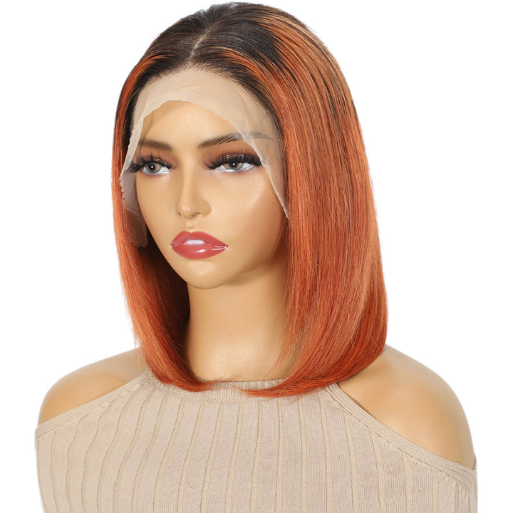 Short Bob Wig Ombre Ginger Colored T1B/350 13x4 HD Transparent Lace Frontal Wig Brazilian Straight Human Hair
