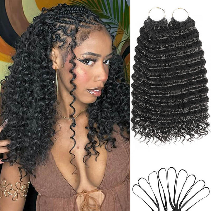24H Fast Shipping|Deep Wave Crochet Feather Human Hair Extensions