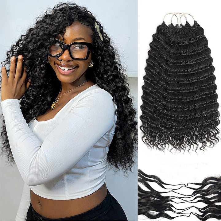 24H Fast Shipping|Deep Wave Crochet Feather Human Hair Extensions
