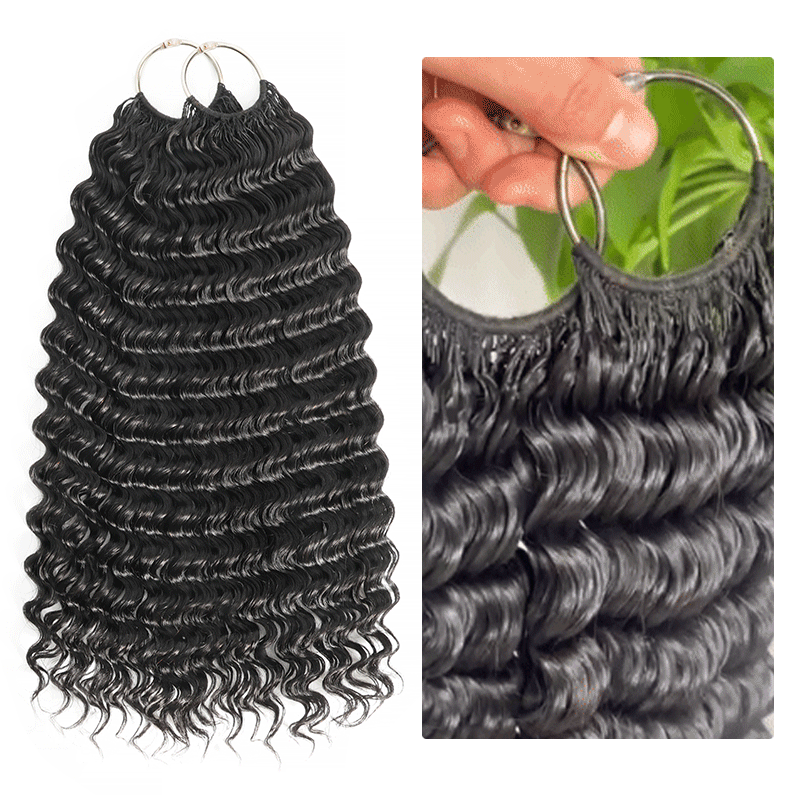 RhisoHair 2Packs #30 Brown With 2Packs Natural Black Deep Wave Honey Blonde Highlight Crochet Hair Machine Made Feather Human Hair Extension