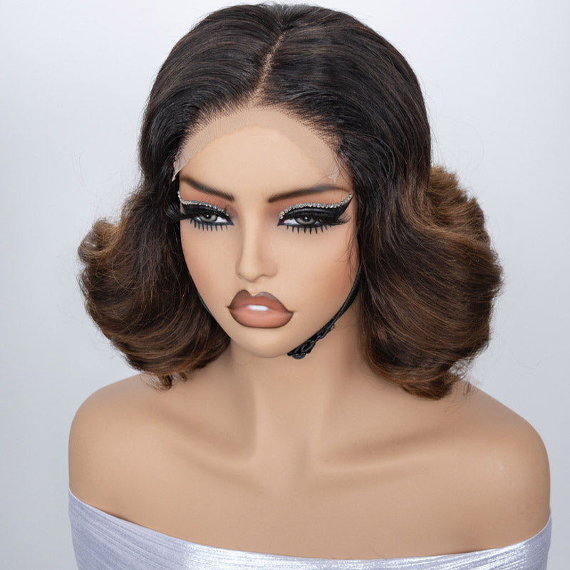 Eggwig Ombre Brown Color T1b/30 Egg Curl Wig Short Bob Hair 5x5 HD Lace Closu ...