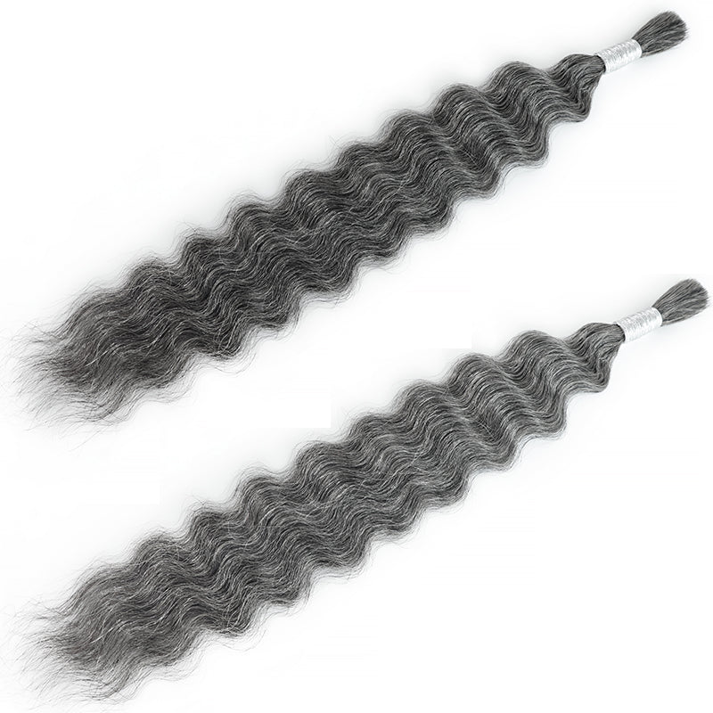 New In Gray Salt & Pepper Color Super Wave Bulk Human Hair for Boho Braids-RhisoHair