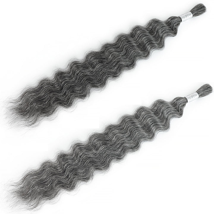 New In Gray Salt & Pepper Color Super Wave Bulk Human Hair for Boho Braids-RhisoHair