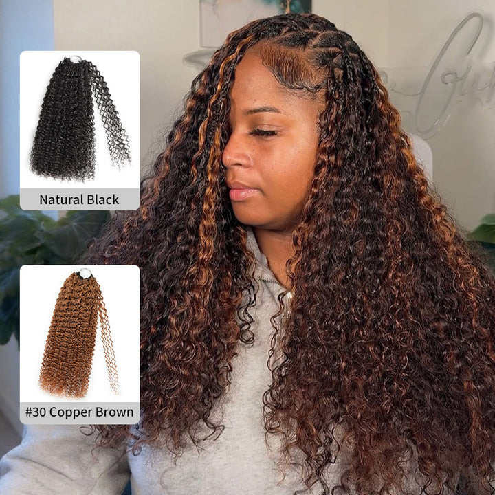 RhisoHair Highlight #30 Copper Brown Jerry Curly Crochet Hair Machine Made Feather Human Hair Extension