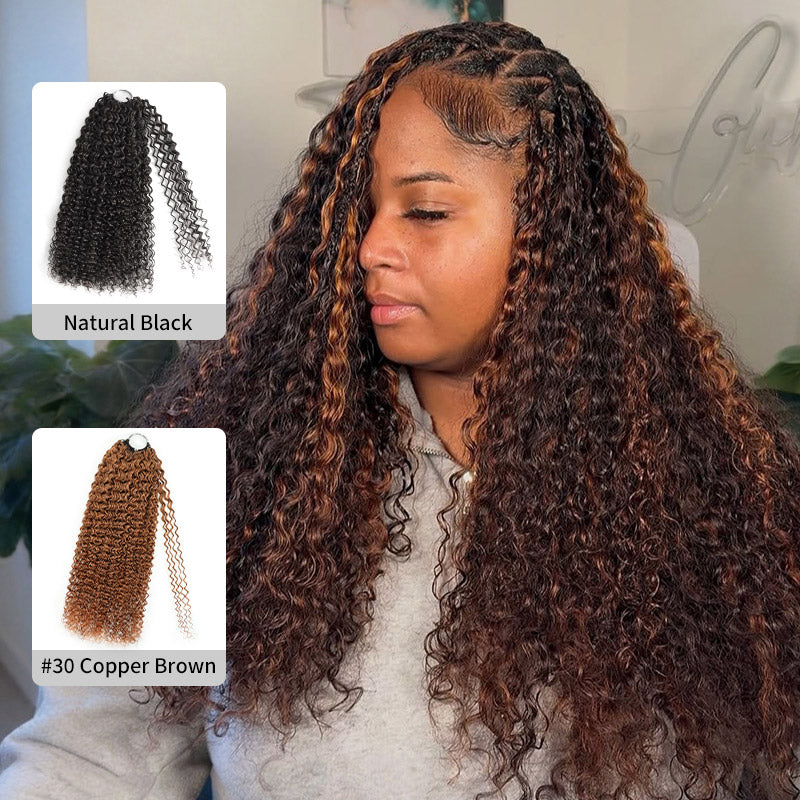 RhisoHair Highlight #30 Copper Brown Jerry Curly Crochet Hair Machine Made Feather Human Hair Extension