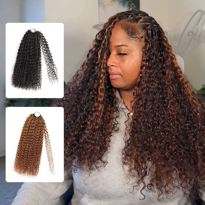 RhisoHair Highlight #30 Copper Brown Jerry Curly Crochet Hair Machine Made Feather Human Hair Extension