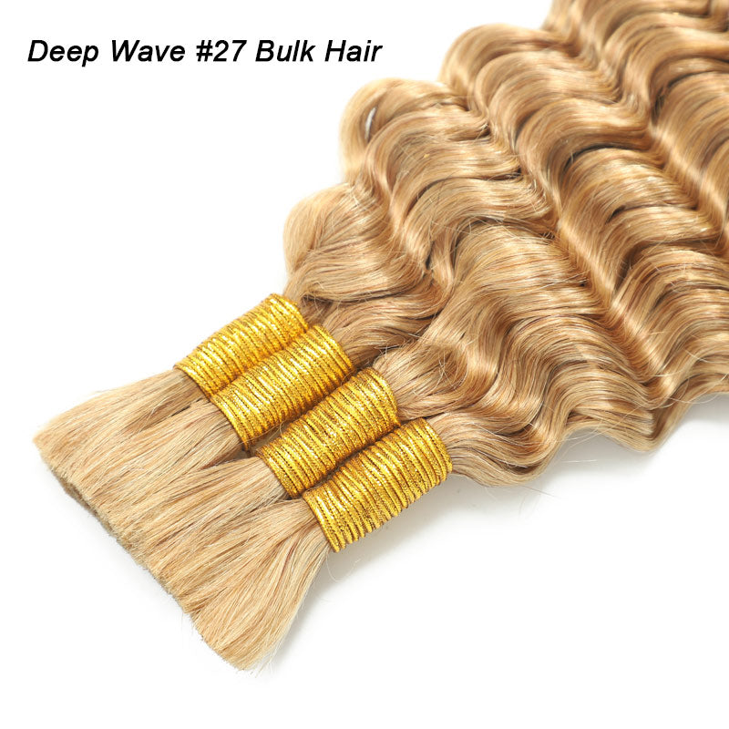 Honey Hlonde #27 Color Bulk Human Hair For Braiding Curly Hair Bundles No Weft Deep Curly Wave Braiding Hair for Boho Braids