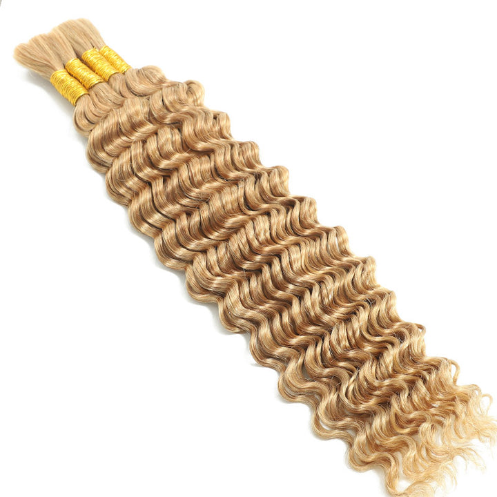 Honey Hlonde #27 Color Bulk Human Hair For Braiding Curly Hair Bundles No Weft Deep Curly Wave Braiding Hair for Boho Braids