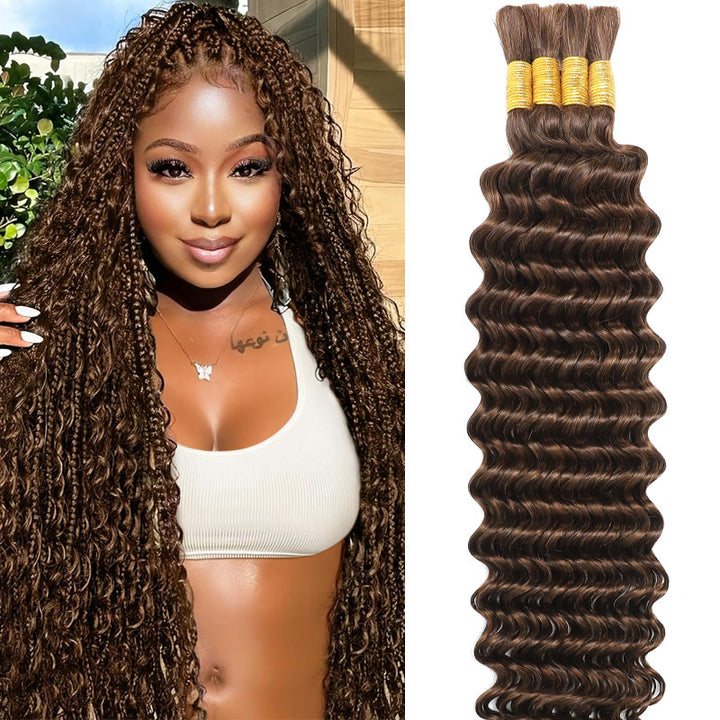 Human Braiding Hair for Boho Braids Human #4 Deep Wave Boho Bulk Human Hair for Braiding-RhisoHair