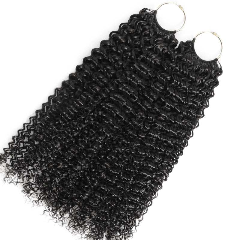 RhisoHair 3Packs #4 Chocolate Brown With 2Packs Natural Black Jerry Curly Honey Blonde Highlight Crochet Hair Machine Made Feather Human Hair Extension (Copy)