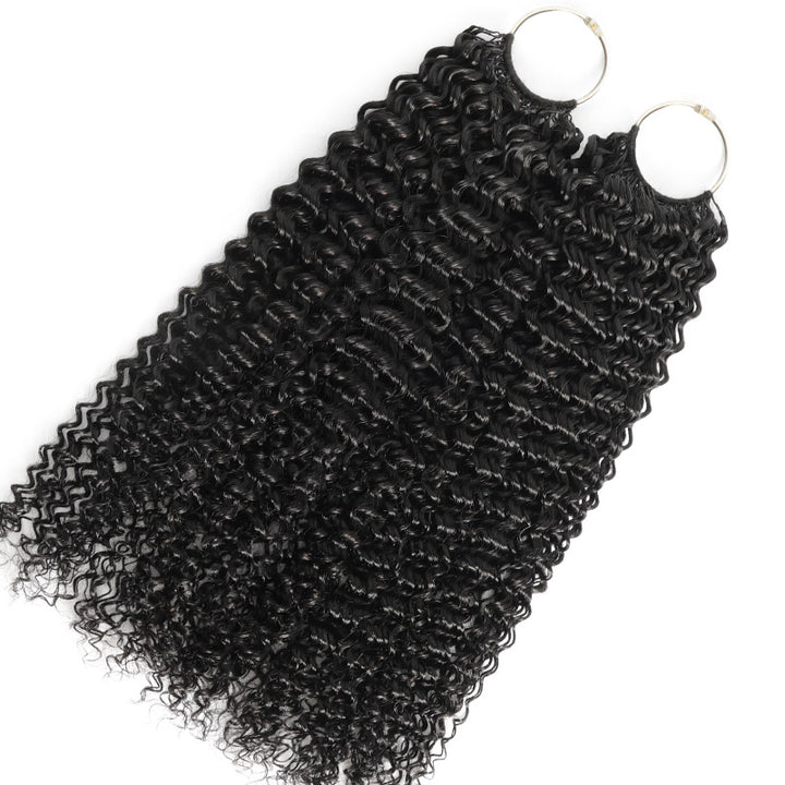 RhisoHair 3Packs #4 Chocolate Brown With 2Packs Natural Black Jerry Curly Honey Blonde Highlight Crochet Hair Machine Made Feather Human Hair Extension (Copy)