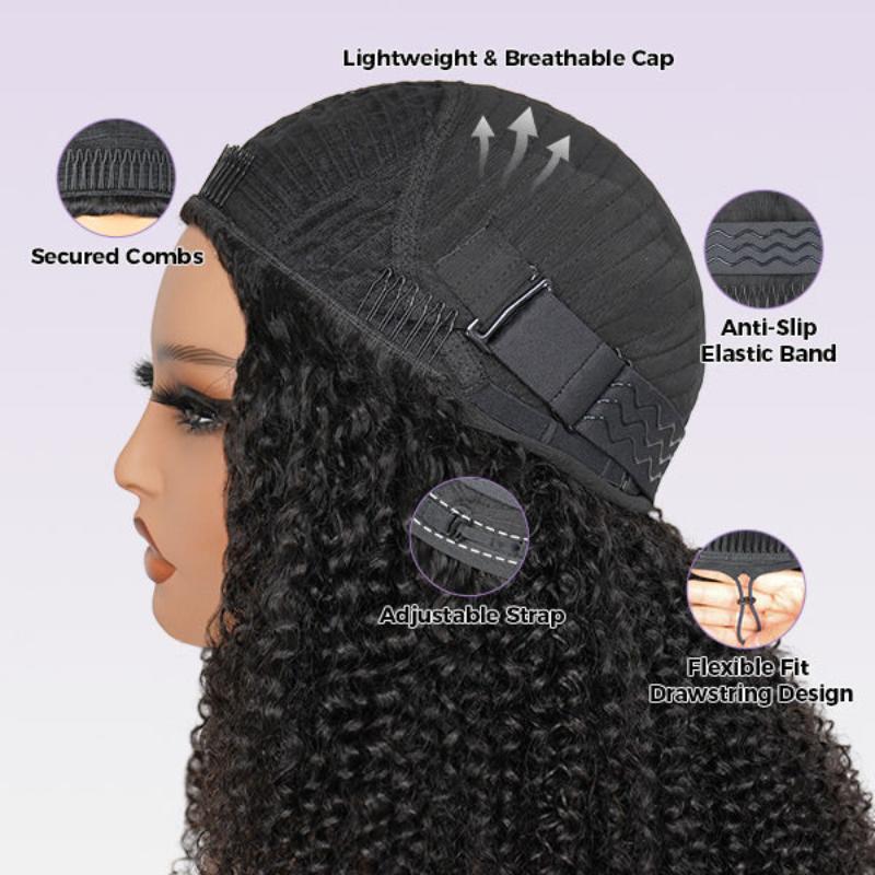Burmese Curly 3-in-1 Flip Over Glueless Half Wig with Drawstring & 2 Packs Crochet Feather Human Hair Extensions-RhisoHair 