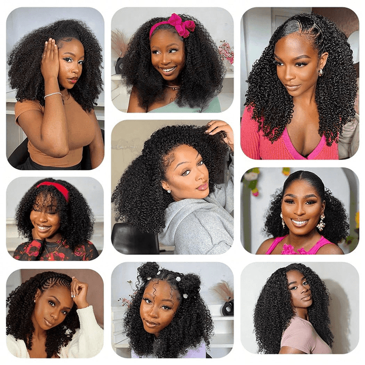 Jerry Curly 3-in-1 Flip Over Glueless Half Wig with Drawstring & 2 Packs Crochet Feather Human Hair Extensions-RhisoHair
