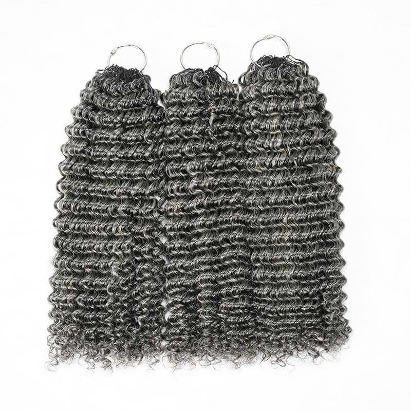 New In Salt & Pepper Kinky Curly Crochet Hair Miracle Konts Feather Human Hair Extension for Boho Braids-RHISO
