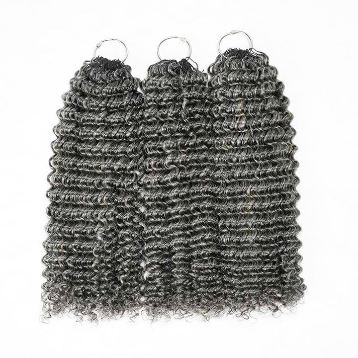 New In Salt & Pepper Kinky Curly Crochet Hair Miracle Konts Feather Human Hair Extension for Boho Braids-RHISO