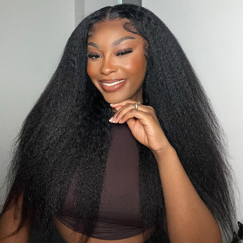 Kinky Straight 13x6 HD Transparernt Lace Front Wigs Human Hair Pre Plucked With Baby Natural Black For Women