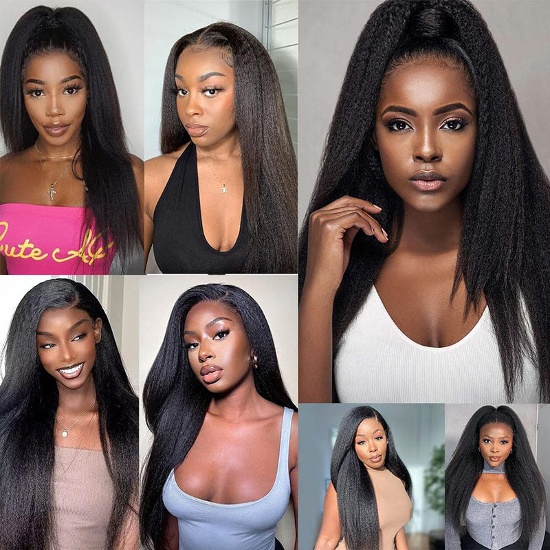 Kinky Straight 13x6 HD Transparernt Lace Front Wigs Human Hair Pre Plucked With Baby Natural Black For Women