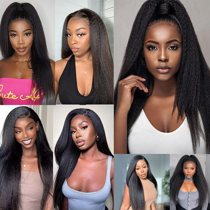 Kinky Straight 13x6 HD Transparernt Lace Front Wigs Human Hair Pre Plucked With Baby Natural Black For Women
